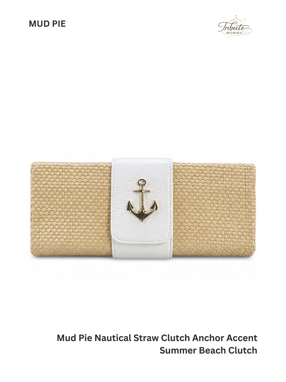 Mud Pie Nautical Straw Clutch Anchor Accent Summer Beach